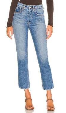 Grlfrnd High Rise Blue Karolina Straight Crop Denim Jeans Size 28